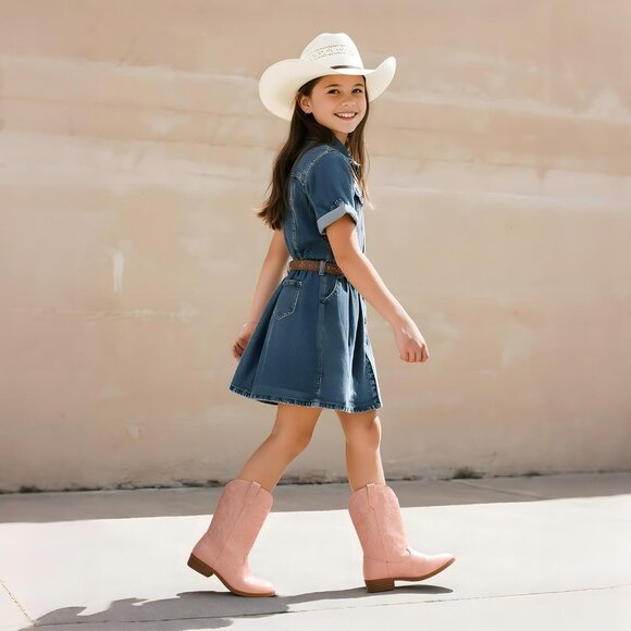 Kids Dark Pink Toddler Little Cowboy Western Square Toe Riding Calf Boots - Picture 2 of 6